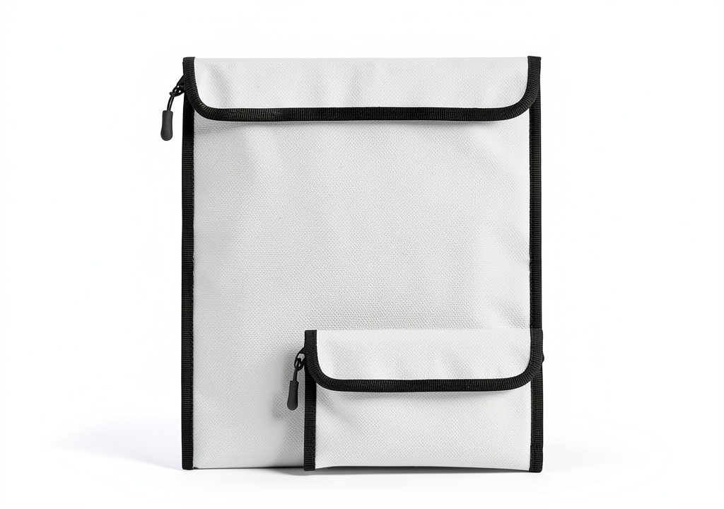 BDAFRYY fireproof document bag showcasing white silicone fiberglass material and A4 document storage