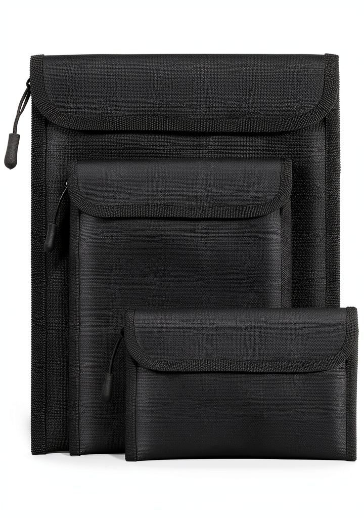 Lihengkong fireproof document bag showing three sizes and locking zipper