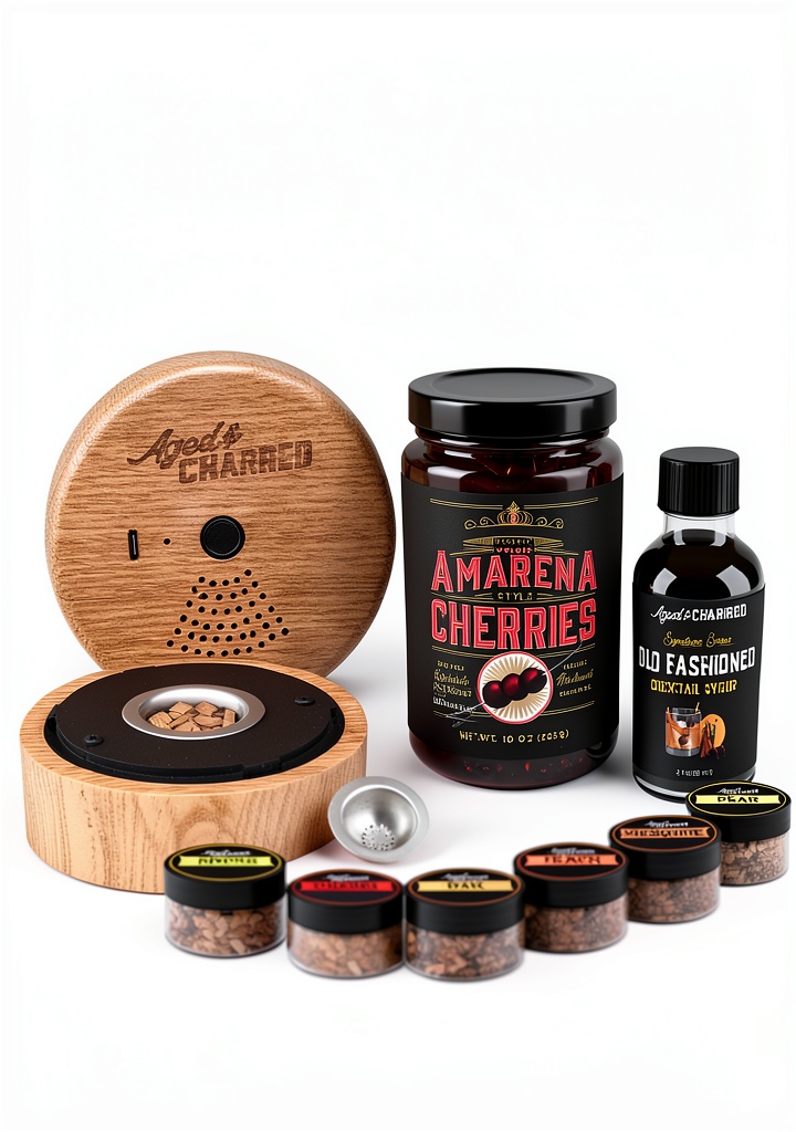 Electric whiskey smoker kit in a home bar setting