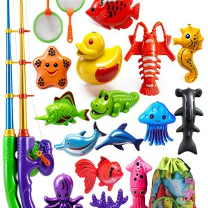CozyBomB Magnetic Fishing Toy Set 15 Colorful Fish, 2 Rods for Kids-0