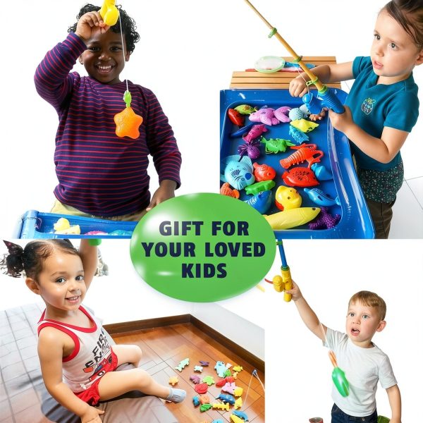 CozyBomB Kids Fishing Game Set 40 Fishes 4 Players Plastic Bath Toy-7