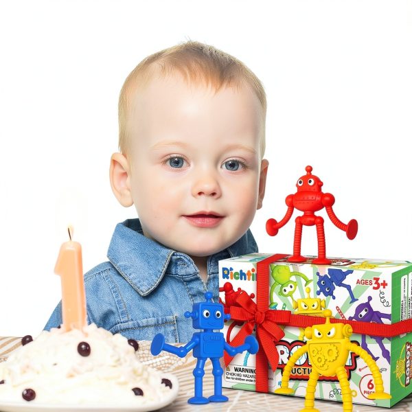 Richtim Robot Suction Bath Toys 6PCS Baby Bath Set Silicone-5