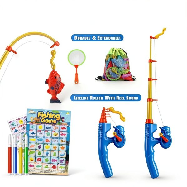 CozyBomB Kids Fishing Game Set 40 Fishes 4 Players Plastic Bath Toy-2