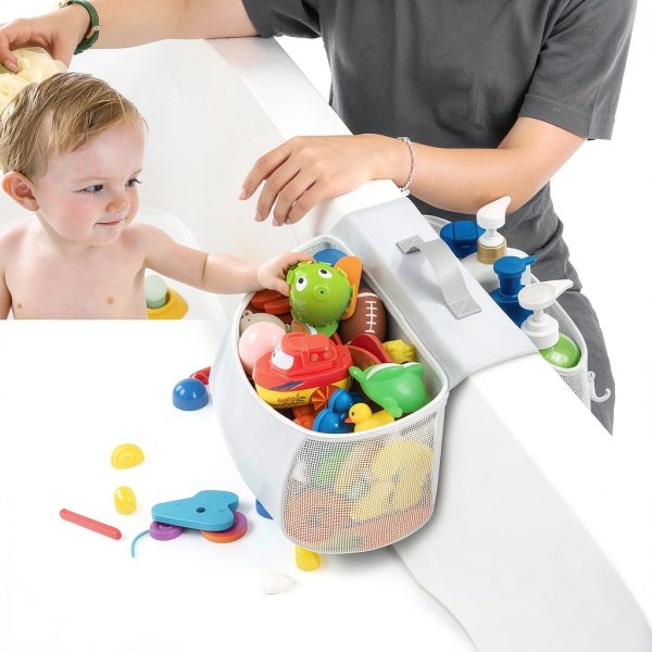 Austion Bath Toy Organizer Saddle Mesh Storage for Showers 10L White-3