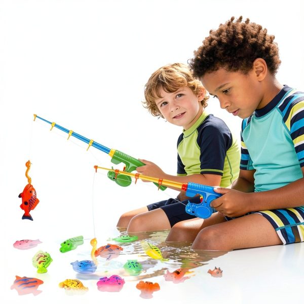 CozyBomB Kids Fishing Game Set 40 Fishes 4 Players Plastic Bath Toy-3
