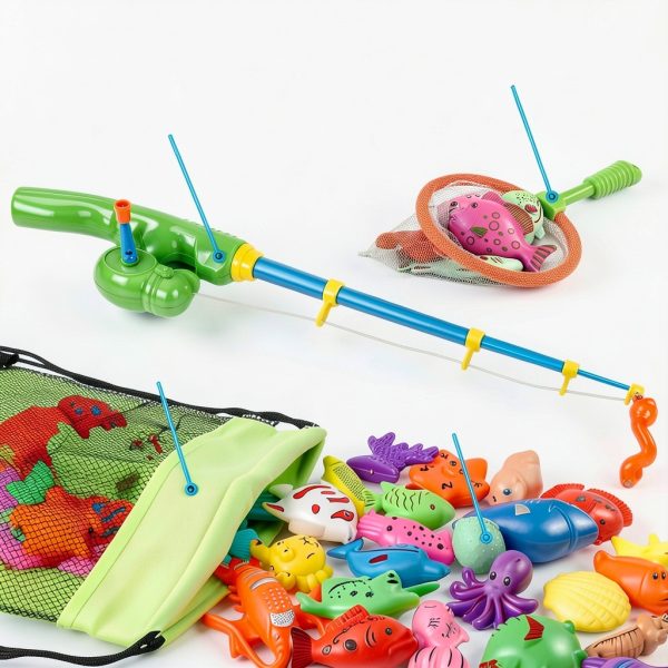 CozyBomB Magnetic Fishing Toy Set 15 Colorful Fish, 2 Rods for Kids-1