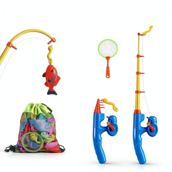 CozyBomB Magnetic Fishing Toy Set 15 Colorful Fish, 2 Rods for Kids-2