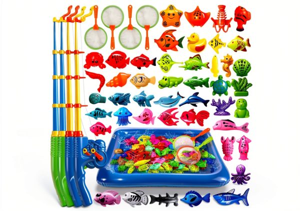 CozyBomB Bath Toy Fishing Game 42 Fish Set with Rods and Pool-0