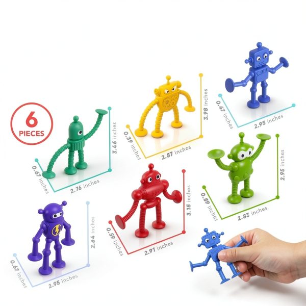 Richtim Robot Suction Bath Toys 6PCS Baby Bath Set Silicone-6