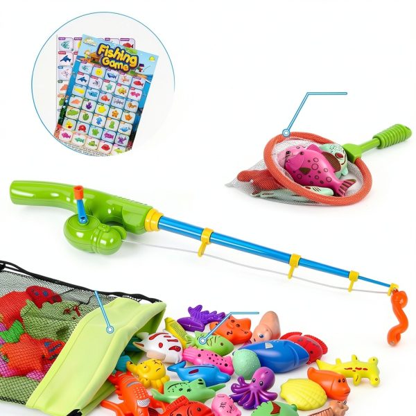 CozyBomB Kids Fishing Game Set 40 Fishes 4 Players Plastic Bath Toy-1