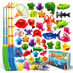 CozyBomB Kids Fishing Game Set 40 Fishes 4 Players Plastic Bath Toy-0