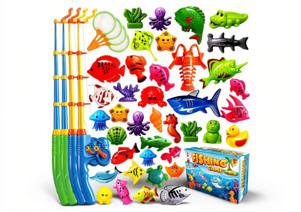 CozyBomB Kids Fishing Game Set 40 Fishes 4 Players Plastic Bath Toy-0