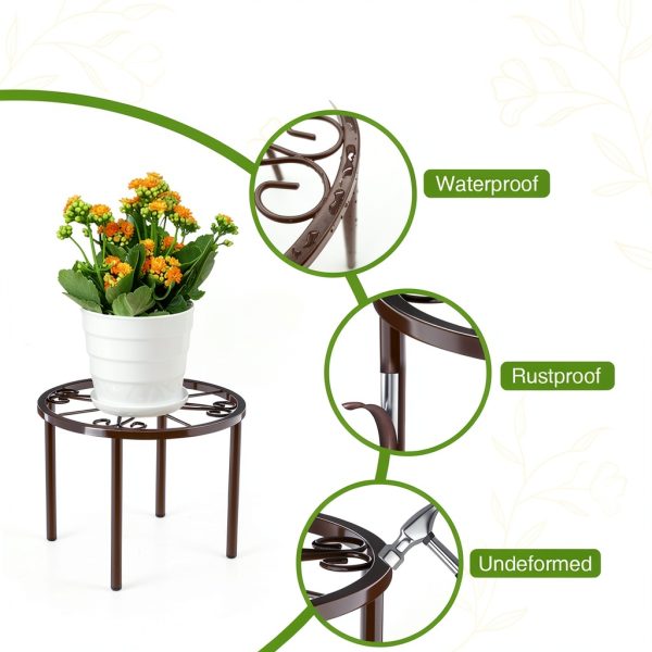 Plant Stand Metal Anti‑Rust Round Stand – Brown PS‑US‑26-3