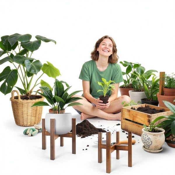 Natural Bamboo Plant Stand Lissomballon H‑Shape 8‑12 Inch-4