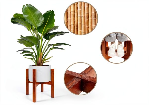 Natural Bamboo Plant Stand Lissomballon H‑Shape 8‑12 Inch-2