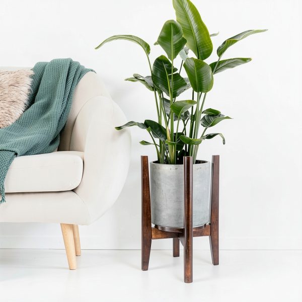 Adjustable Plant Stand Walnut 2-Pack Mid Century Modern Wood Stand-5