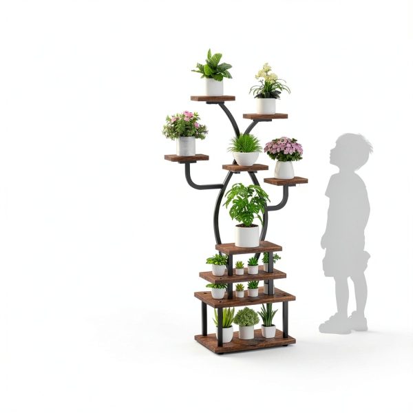 Plant Stand Indoor with Grow Light, 8 Tiered 48" Small Plant Shelf, Corner Plant Stand Stand for Indoor Plants Multiple, Metal Humen-Shaped Plant Flower Holder, for Living Room, Patio, Balcony-5