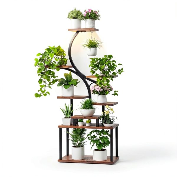 Plant Stand Indoor Tovve 8‑Tier 66" S‑Shaped Stand with Grow Light-1
