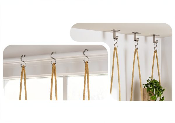 Bamworld Hanging Shelves Plant Hanger 5 Tier Boho Wood Wall Shelf-6