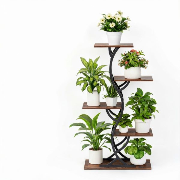 Plant Stand with Grow Lights EVAWOO 44" 5‑Tier Corner Shelf Black-2