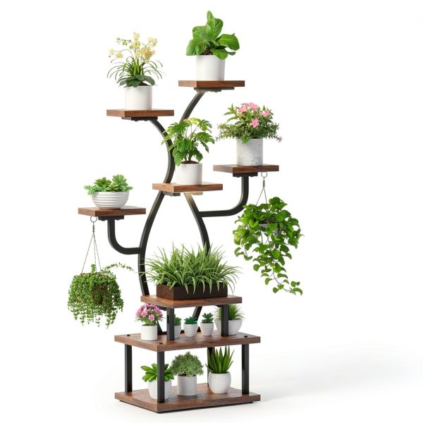 Plant Stand Indoor with Grow Light, 8 Tiered 48" Small Plant Shelf, Corner Plant Stand Stand for Indoor Plants Multiple, Metal Humen-Shaped Plant Flower Holder, for Living Room, Patio, Balcony-8