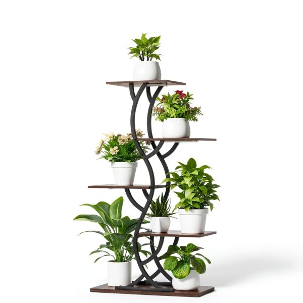 Plant Stand with Grow Lights EVAWOO 44" 5‑Tier Corner Shelf Black-6