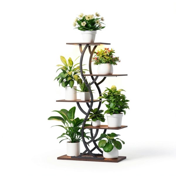 Plant Stand with Grow Lights EVAWOO 44" 5‑Tier Corner Shelf Black-1