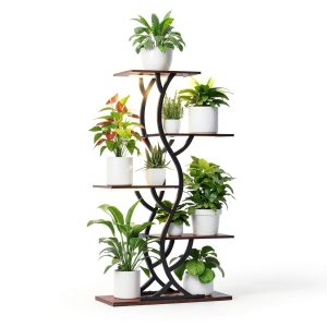Plant Stand with Grow Lights EVAWOO 44" 5‑Tier Corner Shelf Black-0