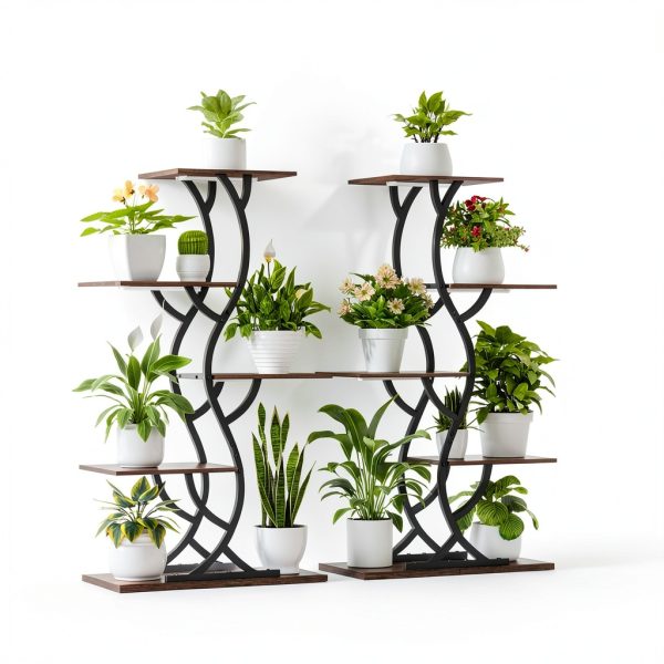 Plant Stand with Grow Lights EVAWOO 44" 5‑Tier Corner Shelf Black-3