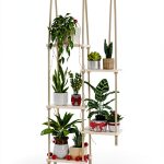 Bamworld Hanging Shelves Plant Hanger 5 Tier Boho Wood Wall Shelf-0