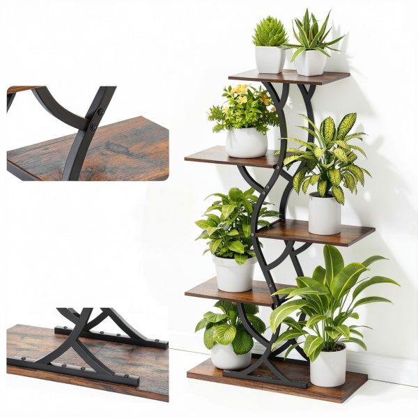 Plant Stand with Grow Lights EVAWOO 44" 5‑Tier Corner Shelf Black-5