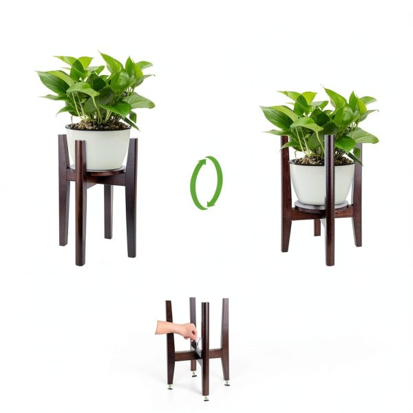 Adjustable Plant Stand Walnut 2-Pack Mid Century Modern Wood Stand-1