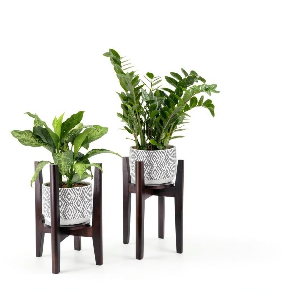 Adjustable Plant Stand Walnut 2-Pack Mid Century Modern Wood Stand-6