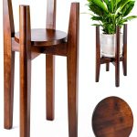 Adjustable Plant Stand Walnut 2-Pack Mid Century Modern Wood Stand-0
