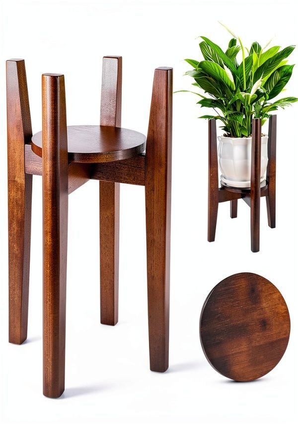 Adjustable Plant Stand Walnut 2-Pack Mid Century Modern Wood Stand-0