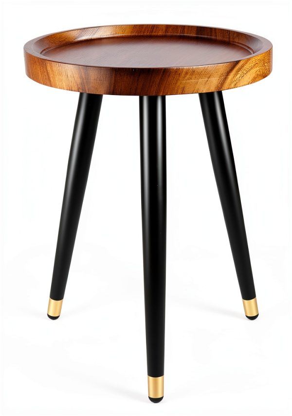 Mid Century Walnut Wood Plant Stand, Heavy Duty Metal Base, 12x17-0