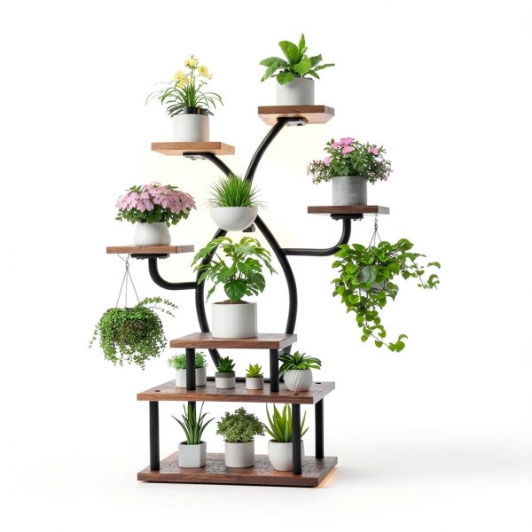 Plant Stand Indoor with Grow Light, 8 Tiered 48" Small Plant Shelf, Corner Plant Stand Stand for Indoor Plants Multiple, Metal Humen-Shaped Plant Flower Holder, for Living Room, Patio, Balcony-1